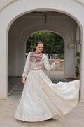 Prazu Fashion Off White Roman Kutchi Gamthi Embroidered Work Lehenga For Navratri | Grocsy