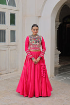 Prazu Fashion Pink Roman Kutchi Gamthi Embroidered Work Lehenga For Navratri | Grocsy