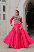 Prazu Fashion Pink Roman Kutchi Gamthi Embroidered Work Lehenga For Navratri | Grocsy