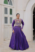 Prazu Fashion Purple Roman Kutchi Gamthi Embroidered Work Lehenga For Navratri | Grocsy