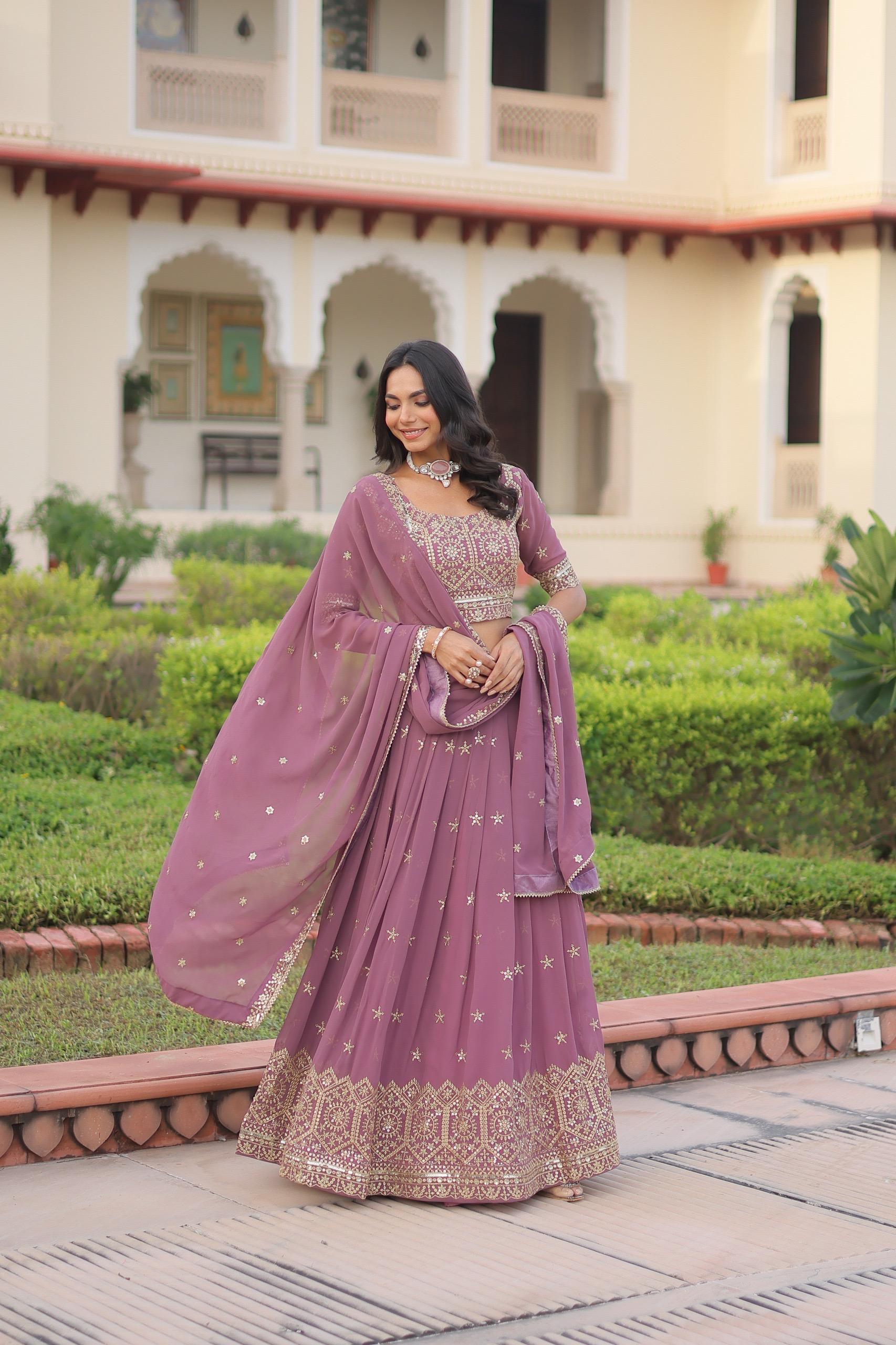 Prazu Fashion Onion Pink Georgette With Sequins & Zari Multi Embroidered Lehenga | Grocsy