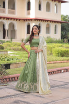 Prazu Fashion Mahendi Gold Crush With Sequins & Zari Embroidered Work Lehenga | Grocsy