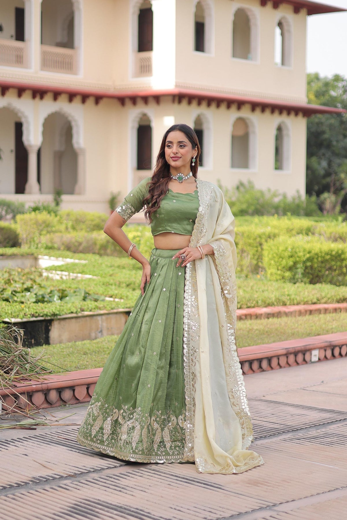 Prazu Fashion Mahendi Gold Crush With Sequins & Zari Embroidered Work Lehenga | Grocsy