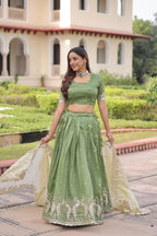 Prazu Fashion Mahendi Gold Crush With Sequins & Zari Embroidered Work Lehenga | Grocsy