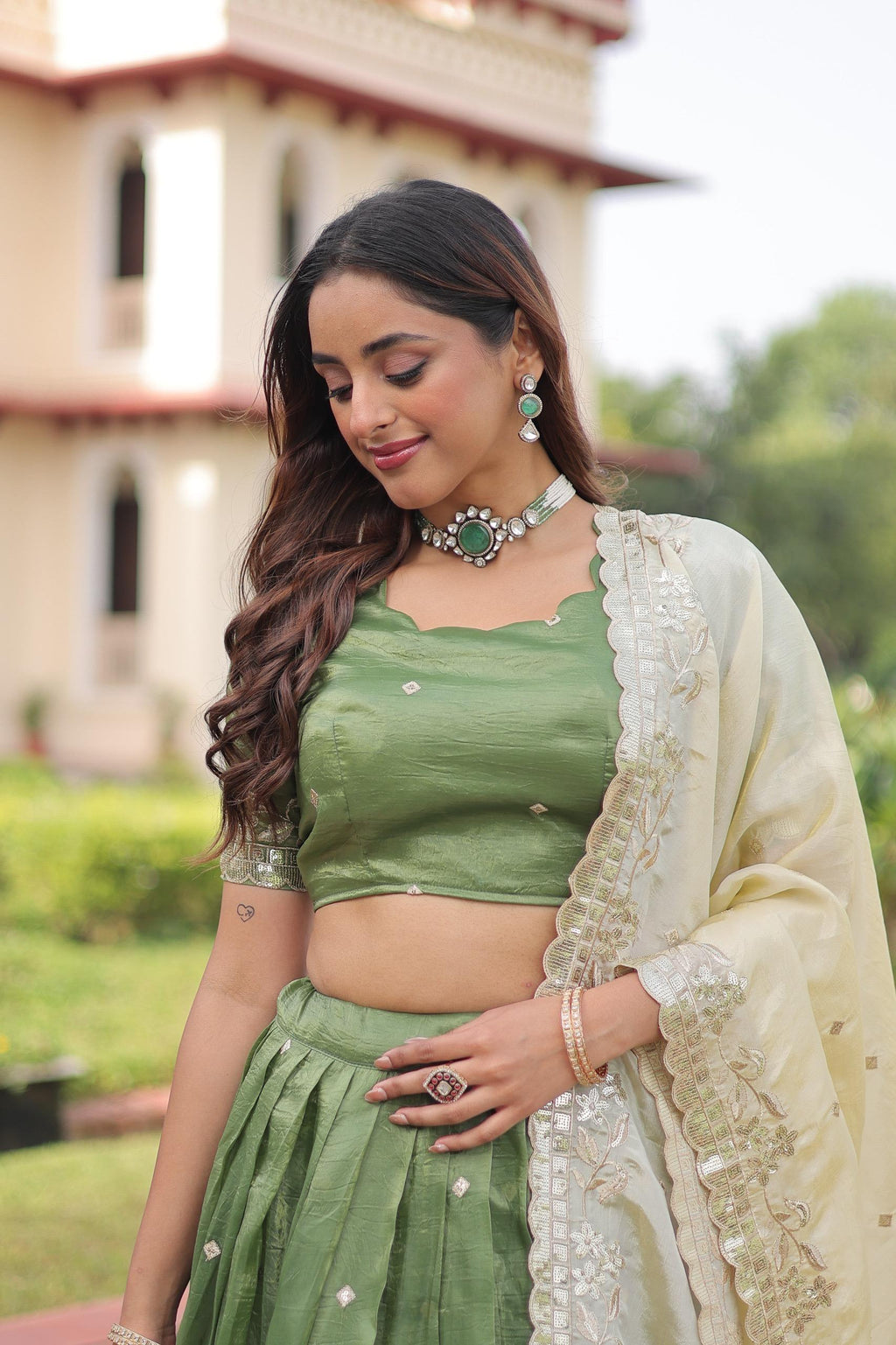 Prazu Fashion Mahendi Gold Crush With Sequins & Zari Embroidered Work Lehenga | Grocsy