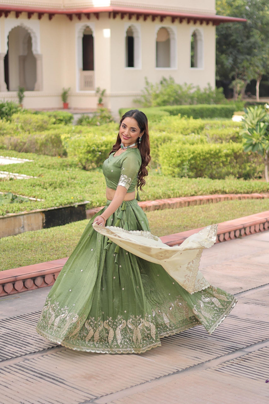 Prazu Fashion Mahendi Gold Crush With Sequins & Zari Embroidered Work Lehenga | Grocsy