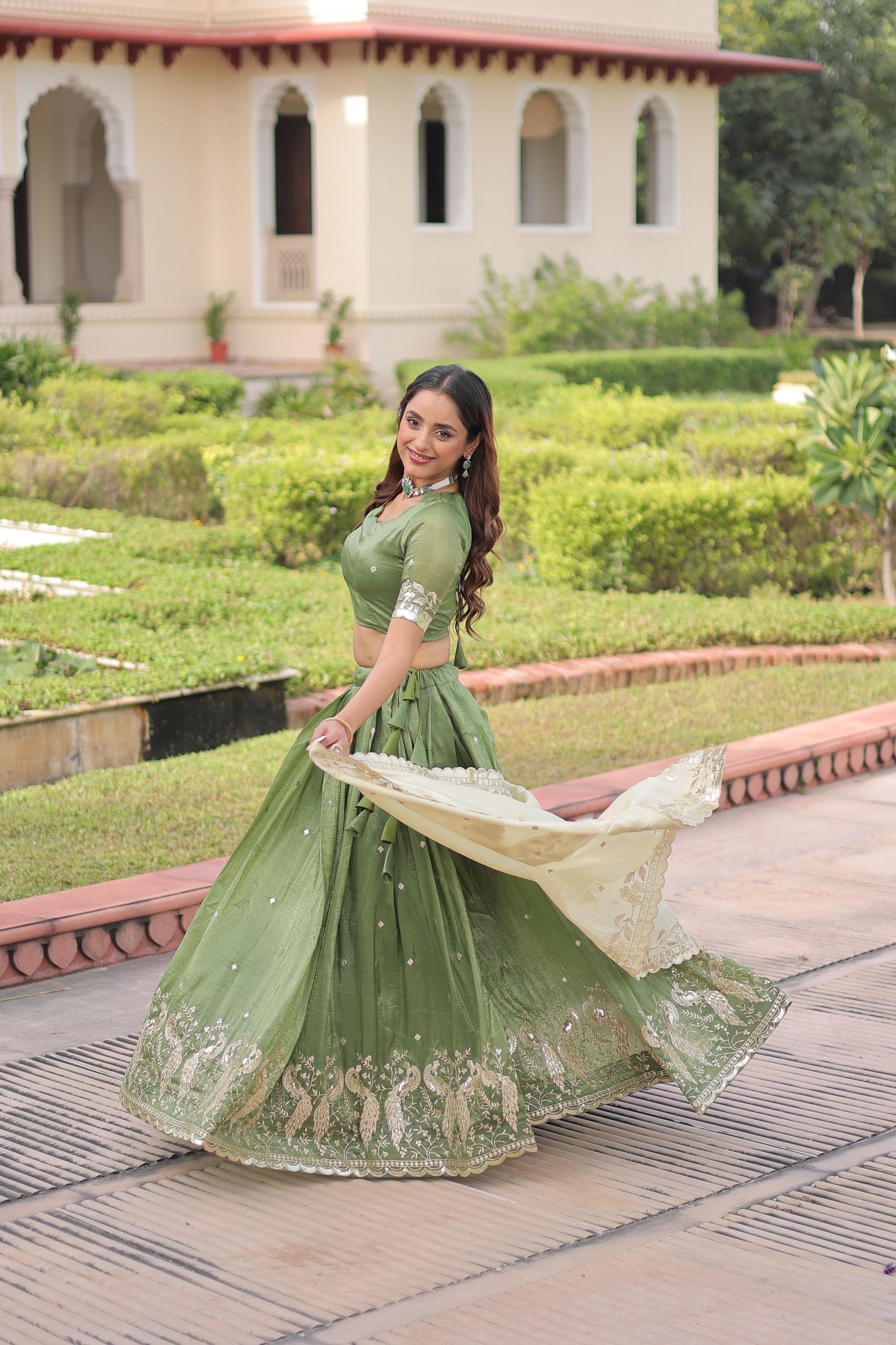Prazu Fashion Mahendi Gold Crush With Sequins & Zari Embroidered Work Lehenga | Grocsy
