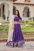 Prazu Fashion Violet Gold Crush With Sequins & Zari Embroidered Work Lehenga | Grocsy