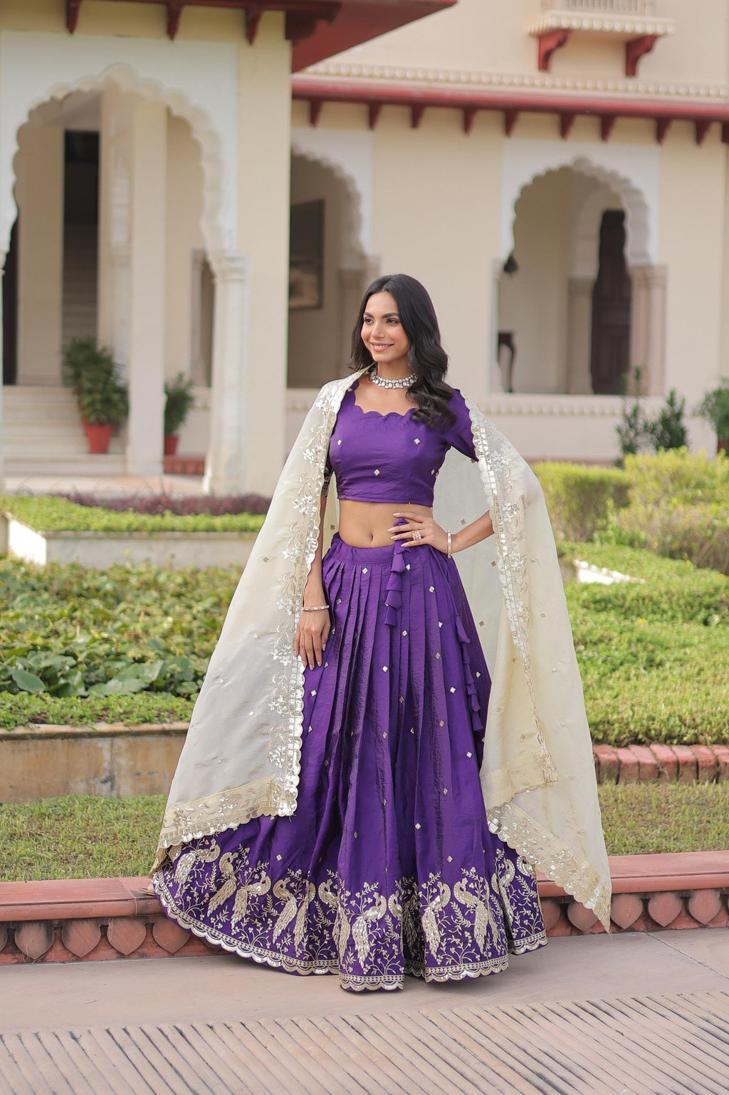 Prazu Fashion Violet Gold Crush With Sequins & Zari Embroidered Work Lehenga | Grocsy