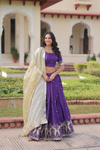 Prazu Fashion Violet Gold Crush With Sequins & Zari Embroidered Work Lehenga | Grocsy