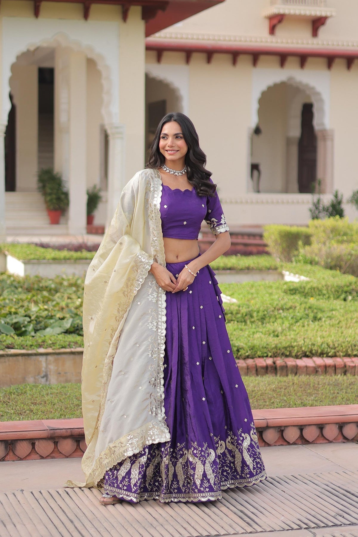 Prazu Fashion Violet Gold Crush With Sequins & Zari Embroidered Work Lehenga | Grocsy