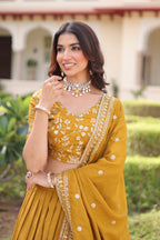 Prazu Fashion Mustard Vichitra Silk With Heavy Sequins & Zari Embroidered Lehenga | Grocsy
