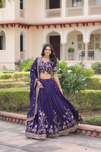 Prazu Fashion Purple Vichitra Silk With Heavy Sequins & Zari Embroidered Lehenga | Grocsy