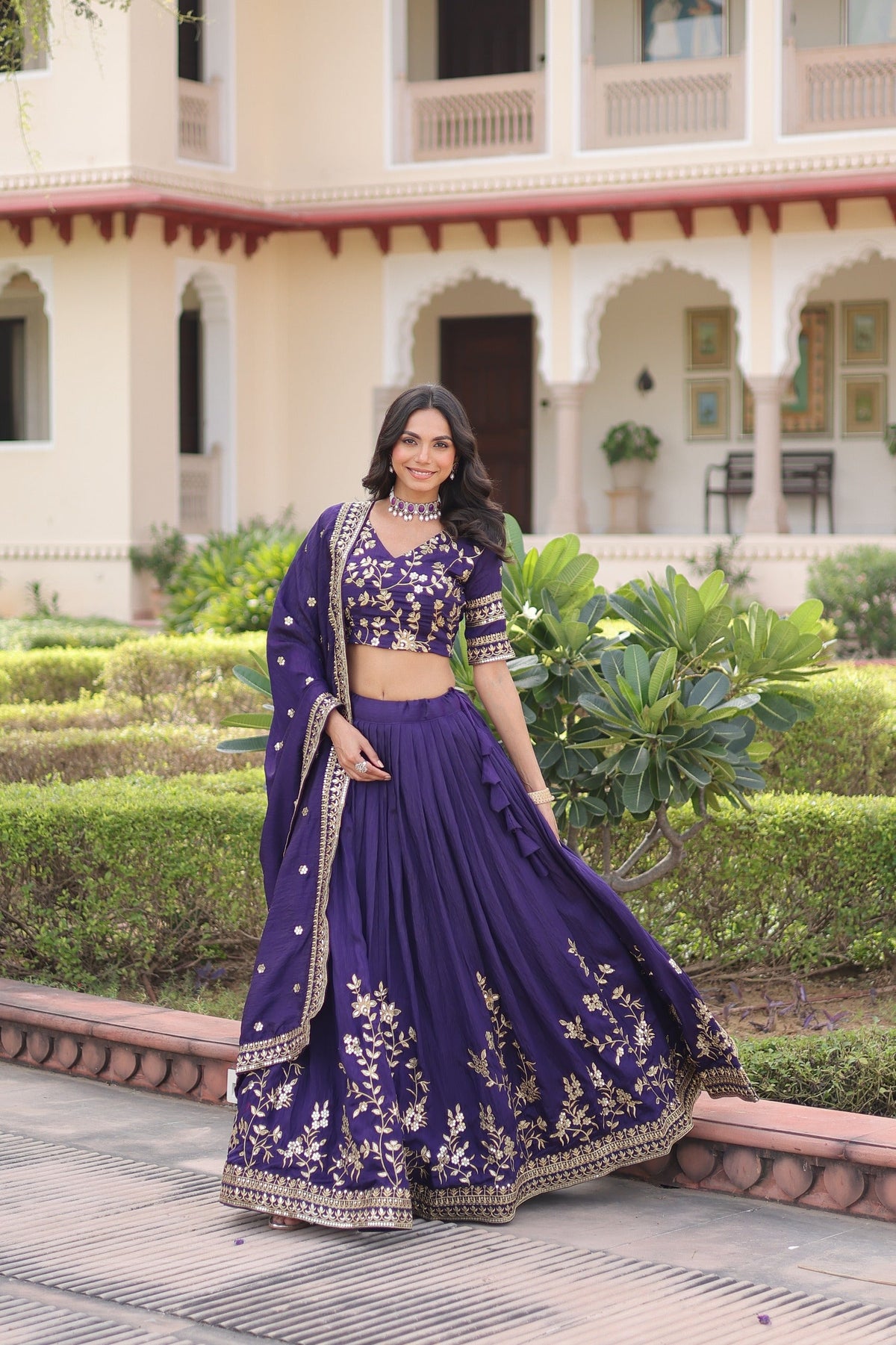 Prazu Fashion Purple Vichitra Silk With Heavy Sequins & Zari Embroidered Lehenga | Grocsy