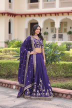 Prazu Fashion Purple Vichitra Silk With Heavy Sequins & Zari Embroidered Lehenga | Grocsy