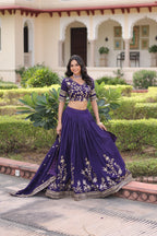 Prazu Fashion Purple Vichitra Silk With Heavy Sequins & Zari Embroidered Lehenga | Grocsy