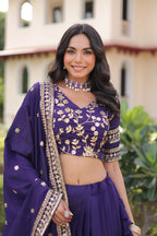 Prazu Fashion Purple Vichitra Silk With Heavy Sequins & Zari Embroidered Lehenga | Grocsy