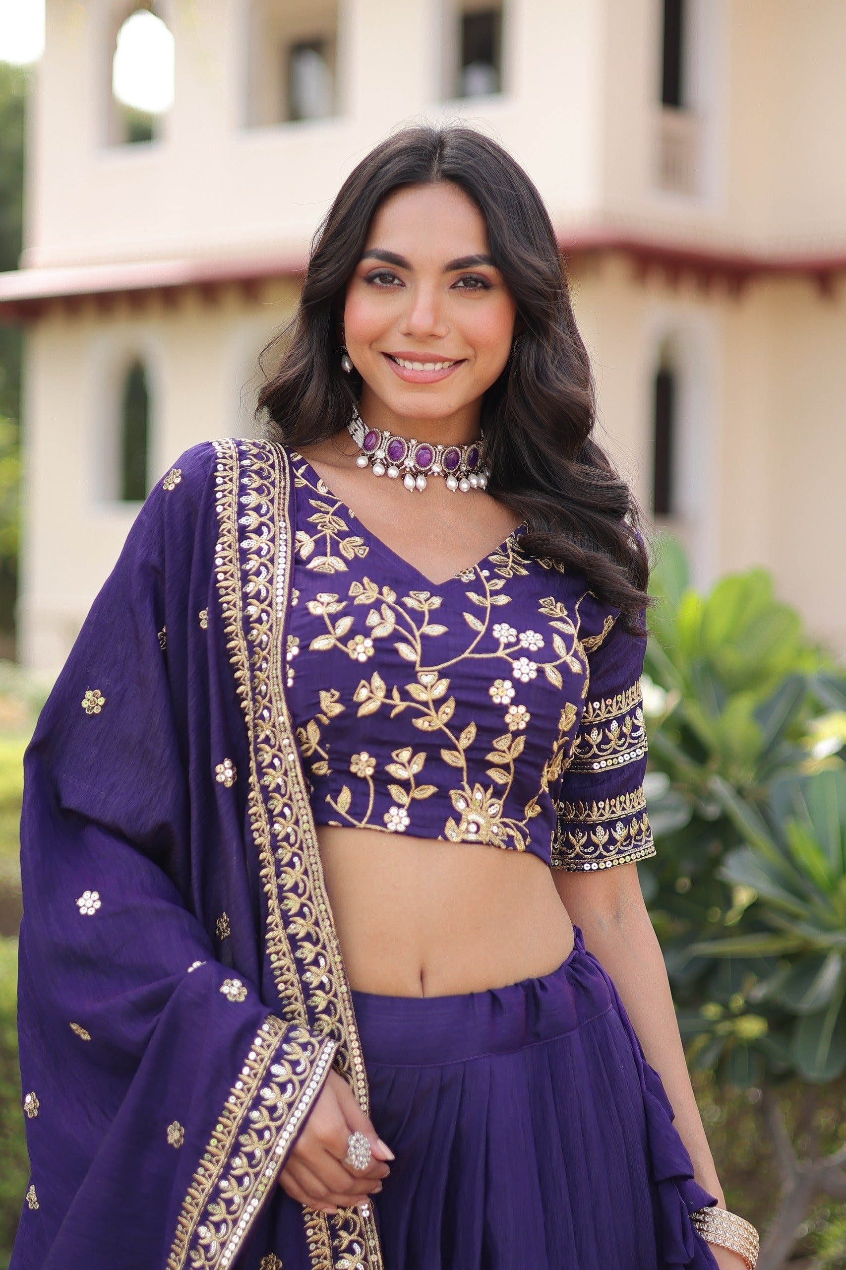 Prazu Fashion Purple Vichitra Silk With Heavy Sequins & Zari Embroidered Lehenga | Grocsy