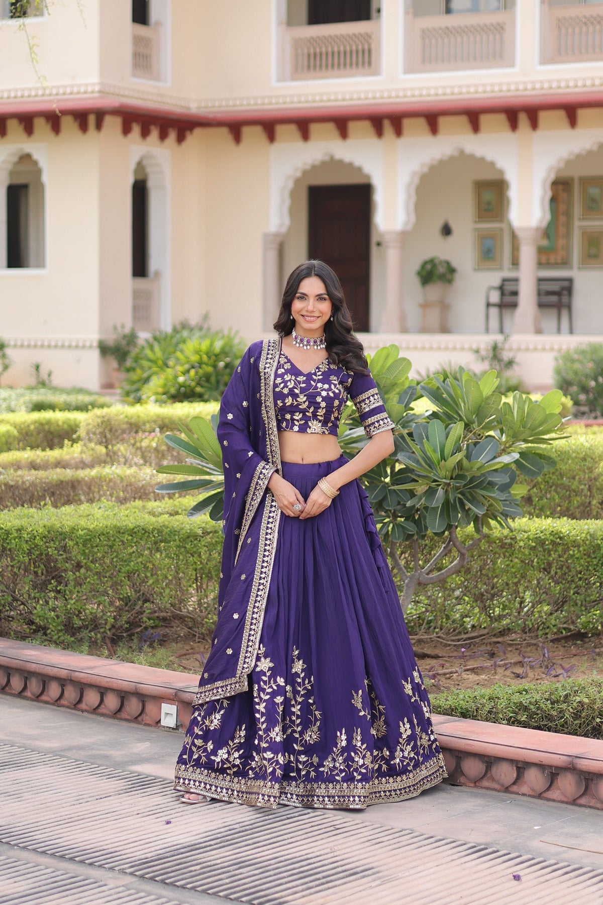 Prazu Fashion Purple Vichitra Silk With Heavy Sequins & Zari Embroidered Lehenga | Grocsy