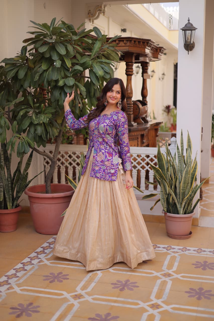 Prazu Fashion Purple Cosmos Weaving Jacquard Designer Lehenga | Grocsy