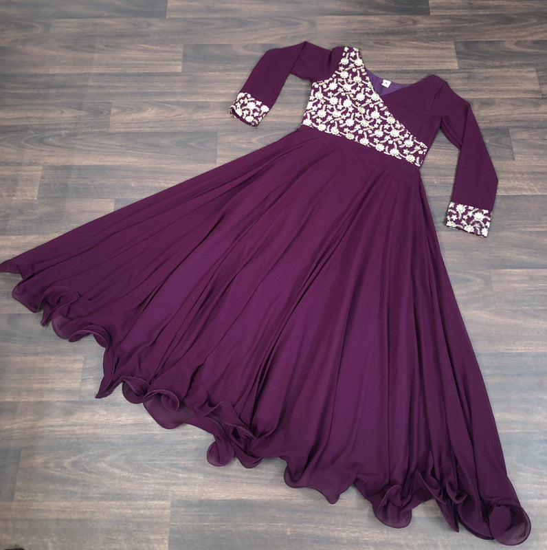 Jyoti Fashion Women's Wine Faux Blooming Sequins Embroidered Partywear Anarkali Dress | Grocsy