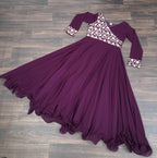 Jyoti Fashion Women's Wine Faux Blooming Sequins Embroidered Partywear Anarkali Dress | Grocsy