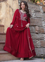Prazu Fashion Maroon Georgette Embroidered Sequence Gown With Dupatta | Grocsy