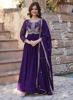 Prazu Fashion Purple Georgette Embroidered Sequence Gown With Dupatta | Grocsy