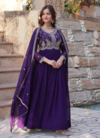 Prazu Fashion Purple Georgette Embroidered Sequence Gown With Dupatta | Grocsy