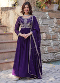 Prazu Fashion Purple Georgette Embroidered Sequence Gown With Dupatta | Grocsy