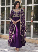 Prazu Fashion Purple Georgette Embroidered Sequence Gown With Dupatta | Grocsy