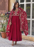 Prazu Fashion Red Georgette Embroidered Sequence Gown With Dupatta | Grocsy