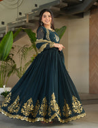 Vedant Vastram Georgette Embroidery & Sequence Work Stitched Ethnic Gown-Rama | Grocsy