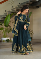 Vedant Vastram Georgette Embroidery & Sequence Work Stitched Ethnic Gown-Rama | Grocsy