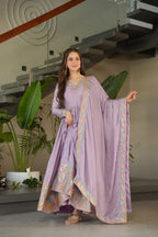 Prazu Fashion Lavender Chinon Silk Sequence Gown With Dupatta | Grocsy