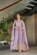 Prazu Fashion Lavender Chinon Silk Sequence Gown With Dupatta | Grocsy