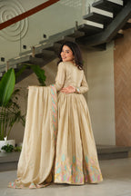 Prazu Fashion Off White Chinon Silk Sequence Gown With Dupatta | Grocsy