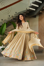 Prazu Fashion Off White Chinon Silk Sequence Gown With Dupatta | Grocsy