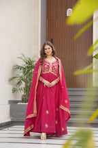 Prazu Fashion Pink Georgette Sequins & Zari Embroidery Gown | Grocsy