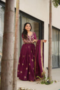 Prazu Fashion Wine Georgette Sequins & Zari Embroidery Gown | Grocsy