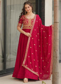 Prazu Fashion Red Vichitra Silk Embroidered Sequence Gown With Dupatta | Grocsy