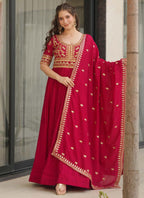 Prazu Fashion Red Vichitra Silk Embroidered Sequence Gown With Dupatta | Grocsy