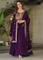 Prazu Fashion Violet Vichitra Silk Embroidered Sequence Gown With Dupatta | Grocsy