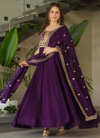 Prazu Fashion Violet Vichitra Silk Embroidered Sequence Gown With Dupatta | Grocsy