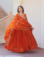 Vedant Vastram Russian Silk Embroidery & Sequence Work Stitched Ethnic Gown-Orange | Grocsy
