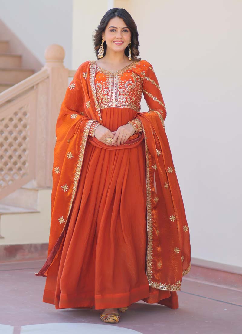 Prazu Fashion Fanta Silk Embroidered Gown With Dupatta | Grocsy