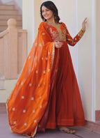 Prazu Fashion Fanta Silk Embroidered Gown With Dupatta | Grocsy