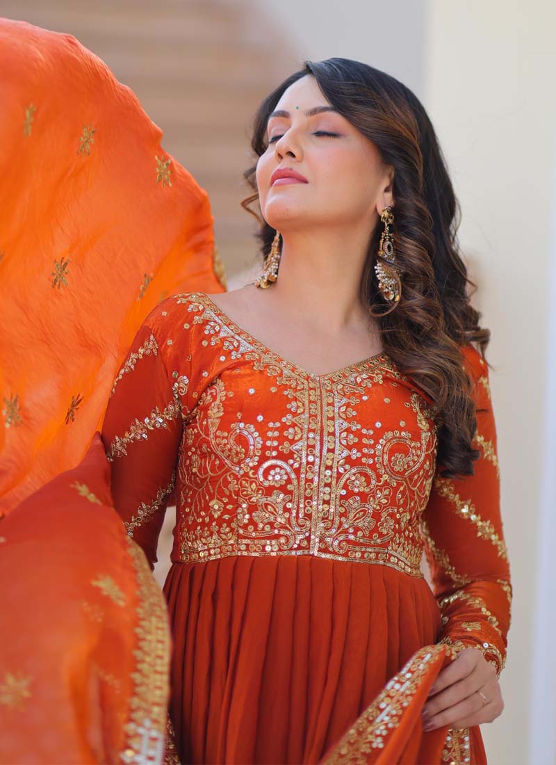 Prazu Fashion Fanta Silk Embroidered Gown With Dupatta | Grocsy