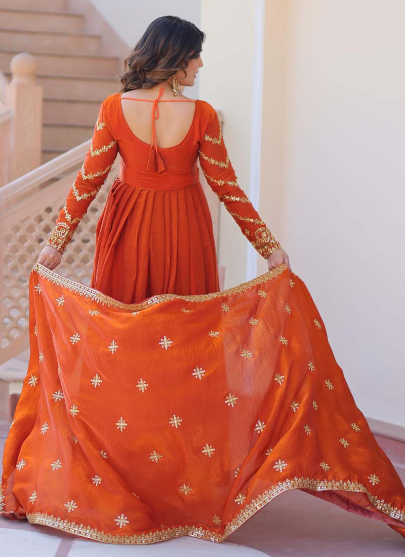 Prazu Fashion Fanta Silk Embroidered Gown With Dupatta | Grocsy