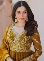 Prazu Fashion Mahendi Silk Embroidered Gown With Dupatta | Grocsy